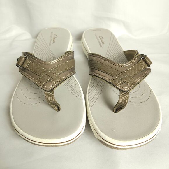 NWOB Clarks Womens 10 Breeze Sea Pewter Synthetic Sandals Flip Flops - Picture 1 of 9